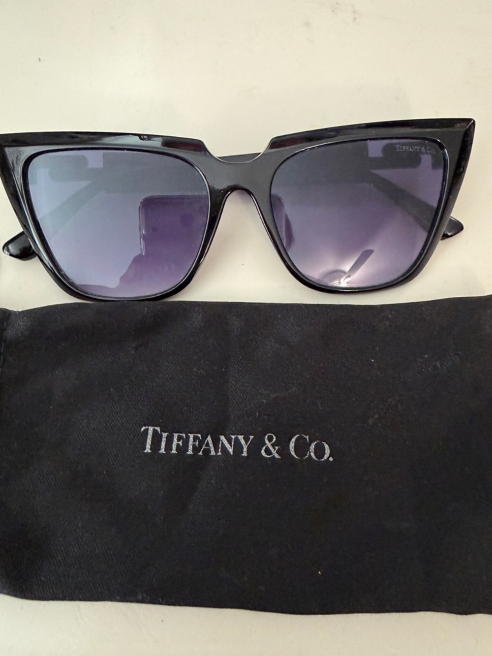 Tiffany & Co. Black Cat-Eye Sunglasses with Purple Gradient Lenses